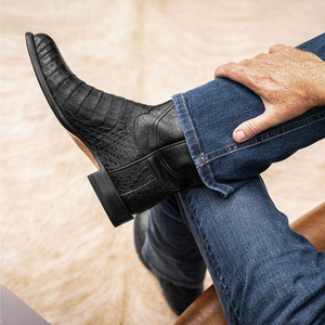Black Leather Remington Slip On Western Cowboy Boots