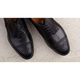 Flat Feet Shoes - Black Leather Friars Brogue Derby Shoes with Arch Support