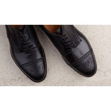Height Increasing Black Leather Friars Brogue Derby Shoes