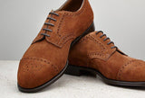 Flat Feet Shoes - Tan Suede Friars Brogue Derby Shoes with Arch Support