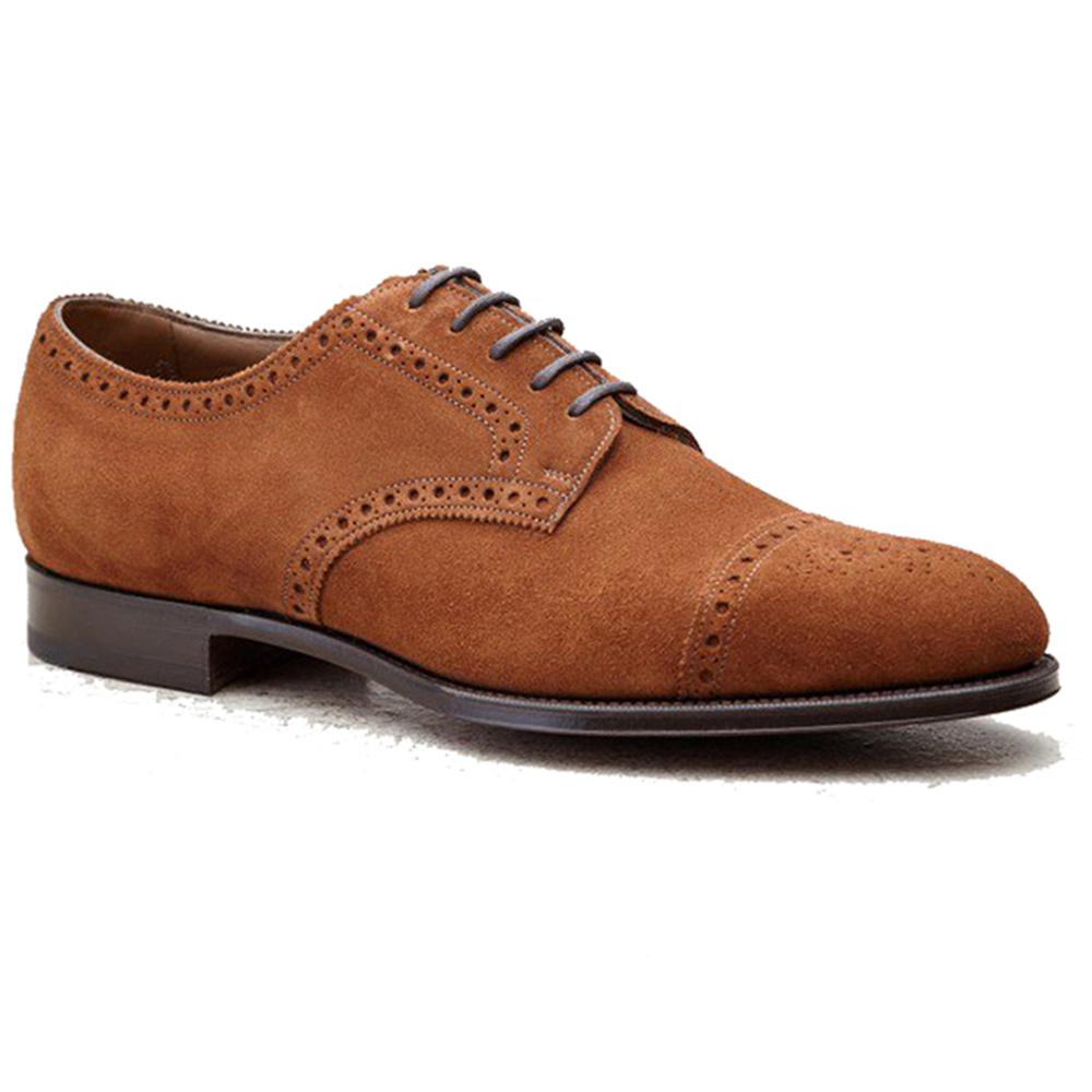 Flat Feet Shoes - Tan Suede Friars Brogue Derby Shoes with Arch Support