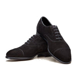 Flat Feet Shoes - Black Suede Waltham Toe Cap Oxfords with Arch Support
