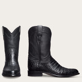 Height Increasing Black Italian Leather Remington Slip On Western Cowboy Boots