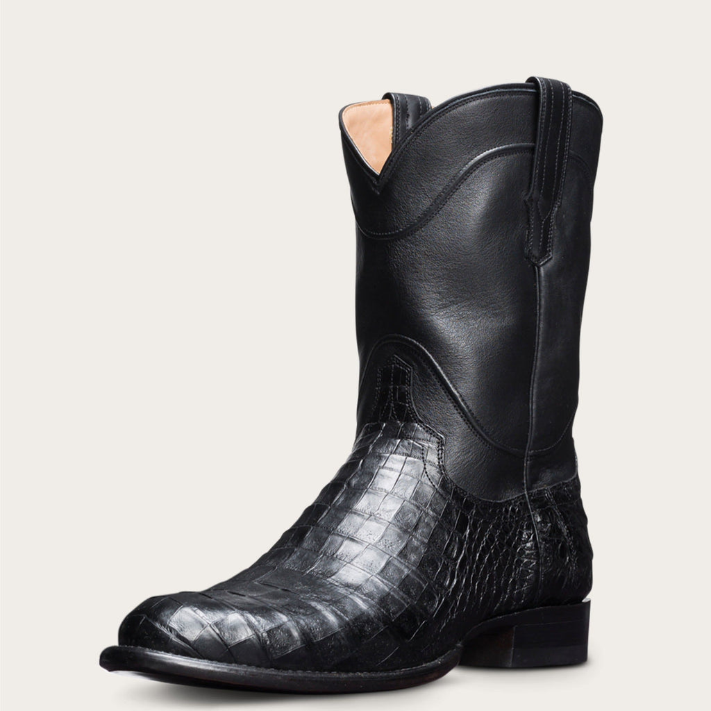 Height Increasing Black Italian Leather Remington Slip On Western Cowboy Boots