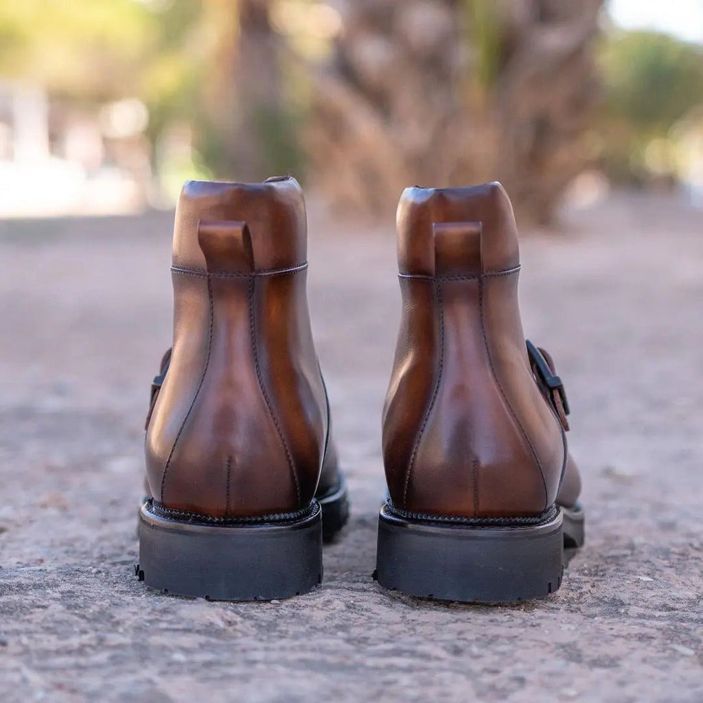 Height Increasing Tan Leather Headre Chunky Combat Boots