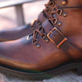 Tan Leather Headre Chunky Combat Boots
