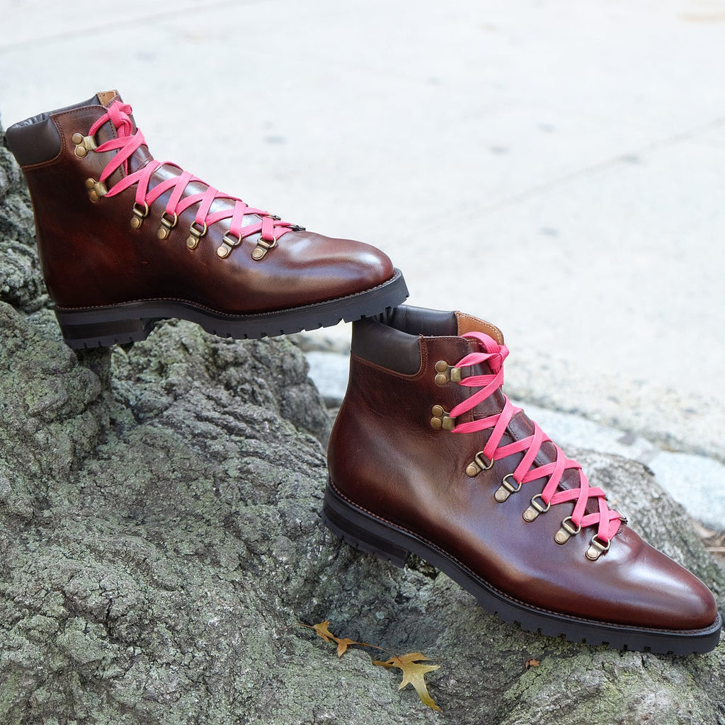 Height Increasing Brown Leather Larett Chunky Hiking Combat Boots