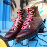 Brown Leather Larett Chunky Hiking Combat Boots
