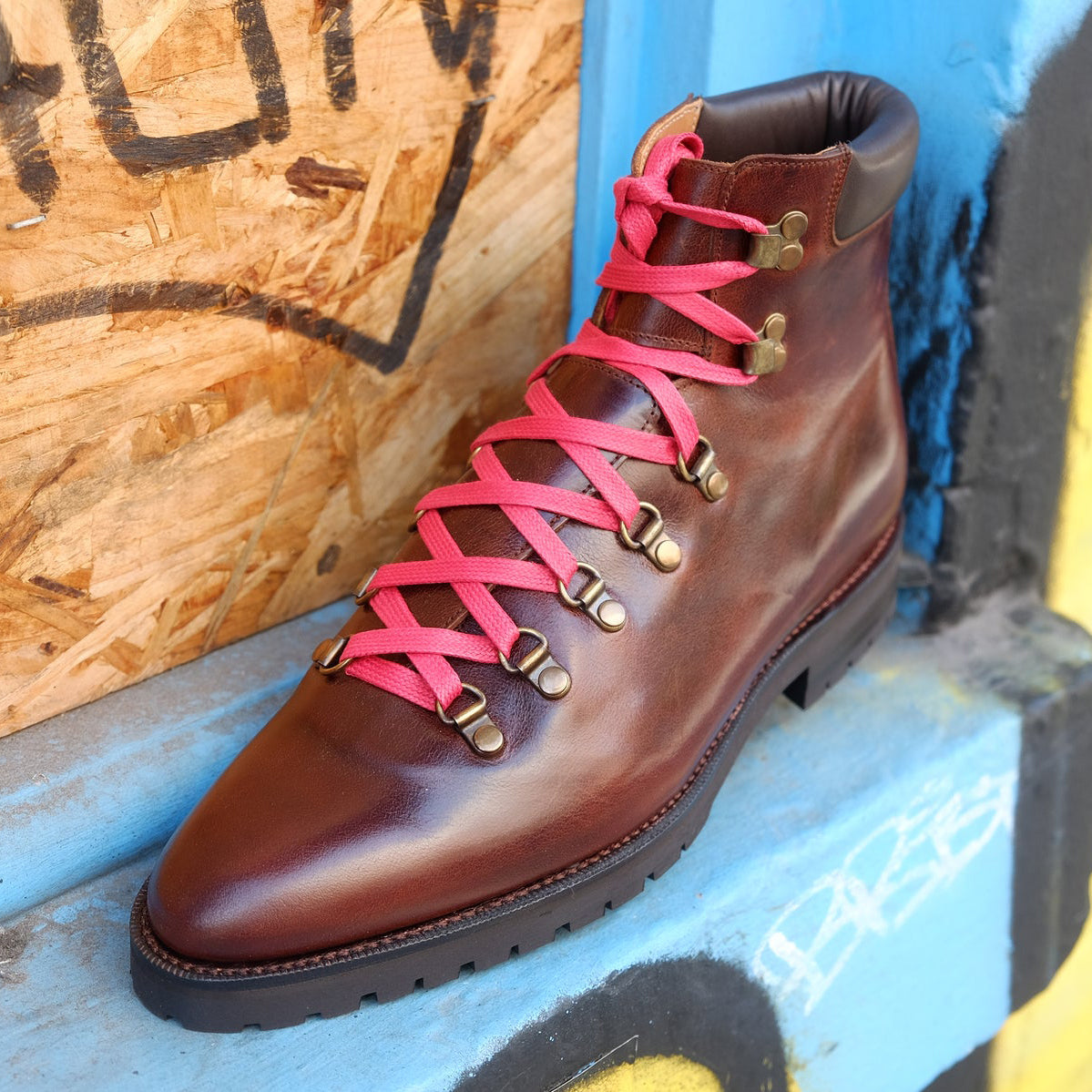 Brown Leather Larett Chunky Hiking Combat Boots