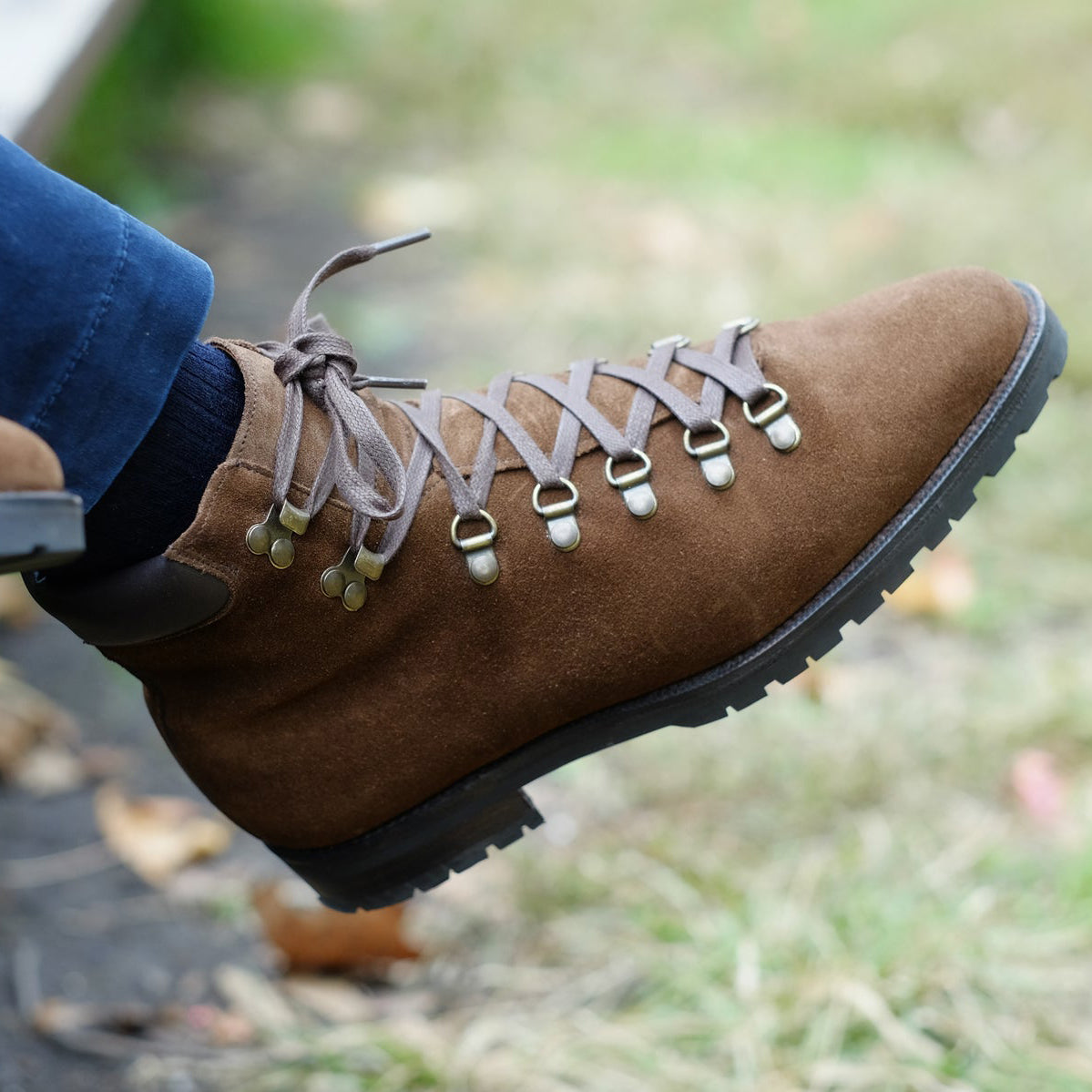 Brown Suede Larett Chunky Hiking Combat Boots 