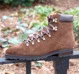 Brown Suede Larett Chunky Hiking Combat Boots 