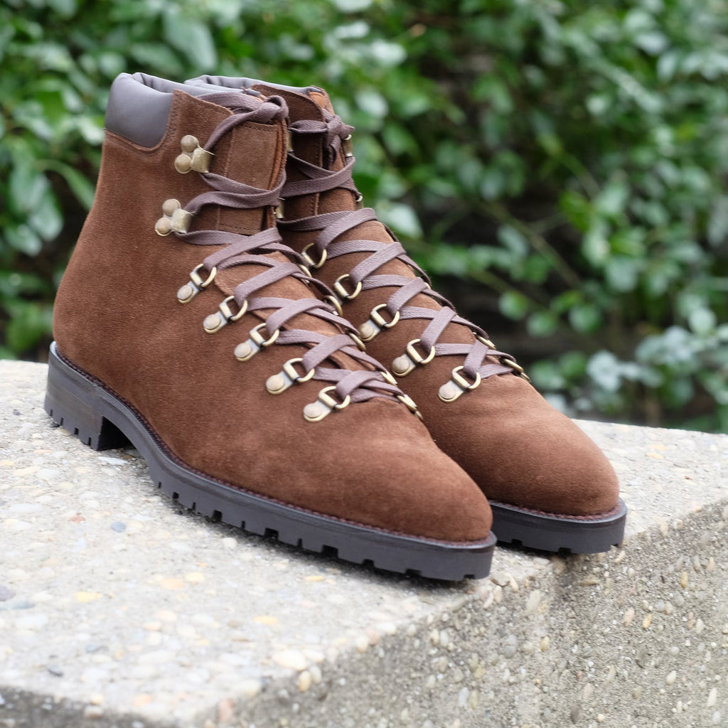 Brown Suede Larett Chunky Hiking Combat Boots 