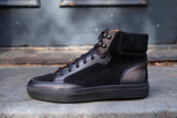 Height Increasing Black Leather Foxton Lace Up High Top Sneakers