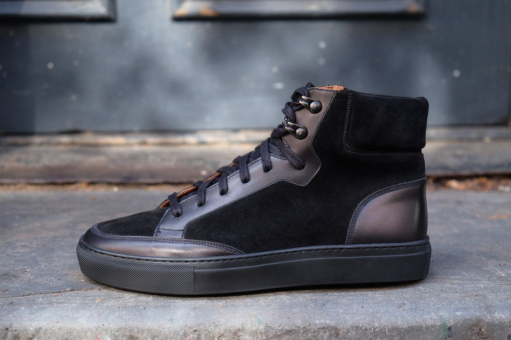 Black Leather Foxton Lace Up High Top Sneakers - AW22