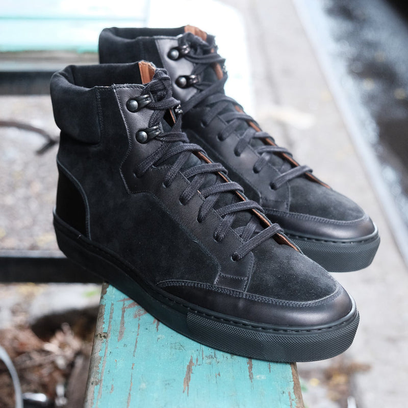 Black Leather Foxton Lace Up High Top Sneakers - AW22