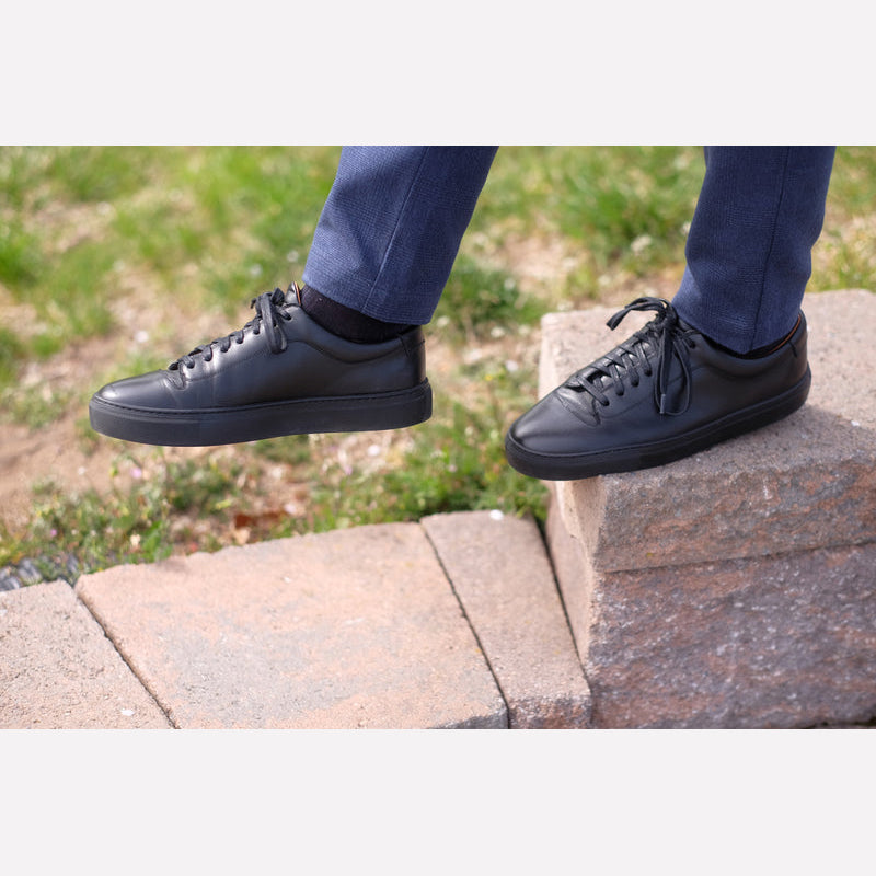Height Increasing Black Leather Fairfax Lace Up Sneakers 