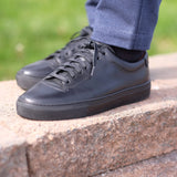 Height Increasing Black Leather Fairfax Lace Up Sneakers 