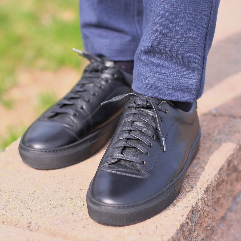 Height Increasing Black Leather Fairfax Lace Up Sneakers 