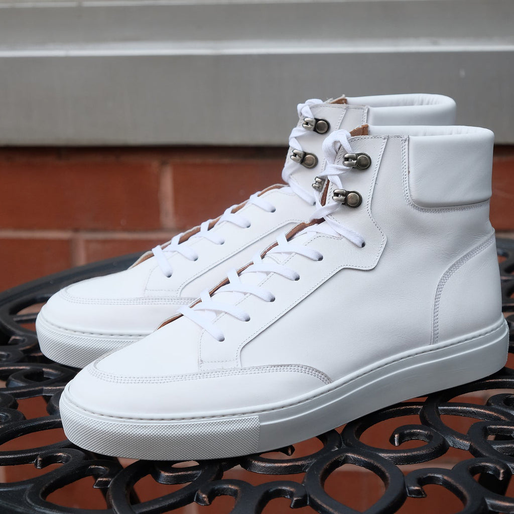 White Leather Foxton Lace Up High Top Sneakers