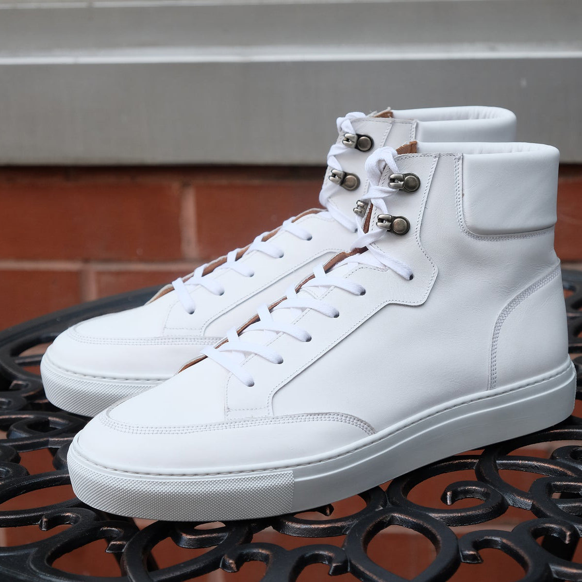 White Leather Foxton Lace Up High Top Sneakers Summer 2024