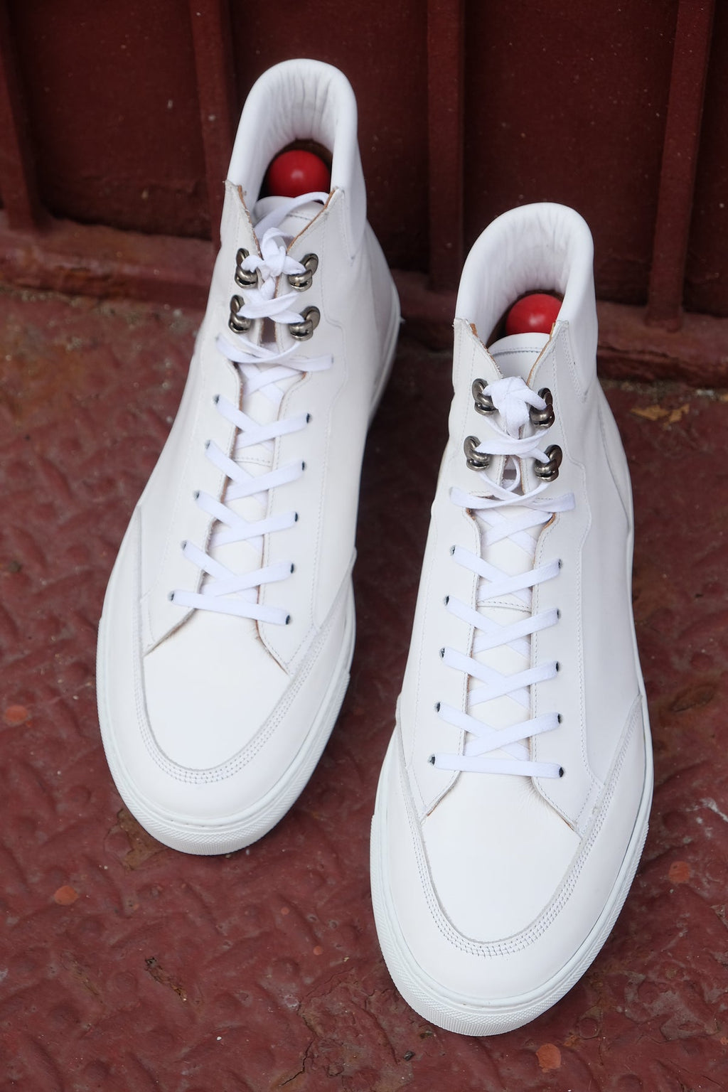 White Leather Foxton Lace Up High Top Sneakers