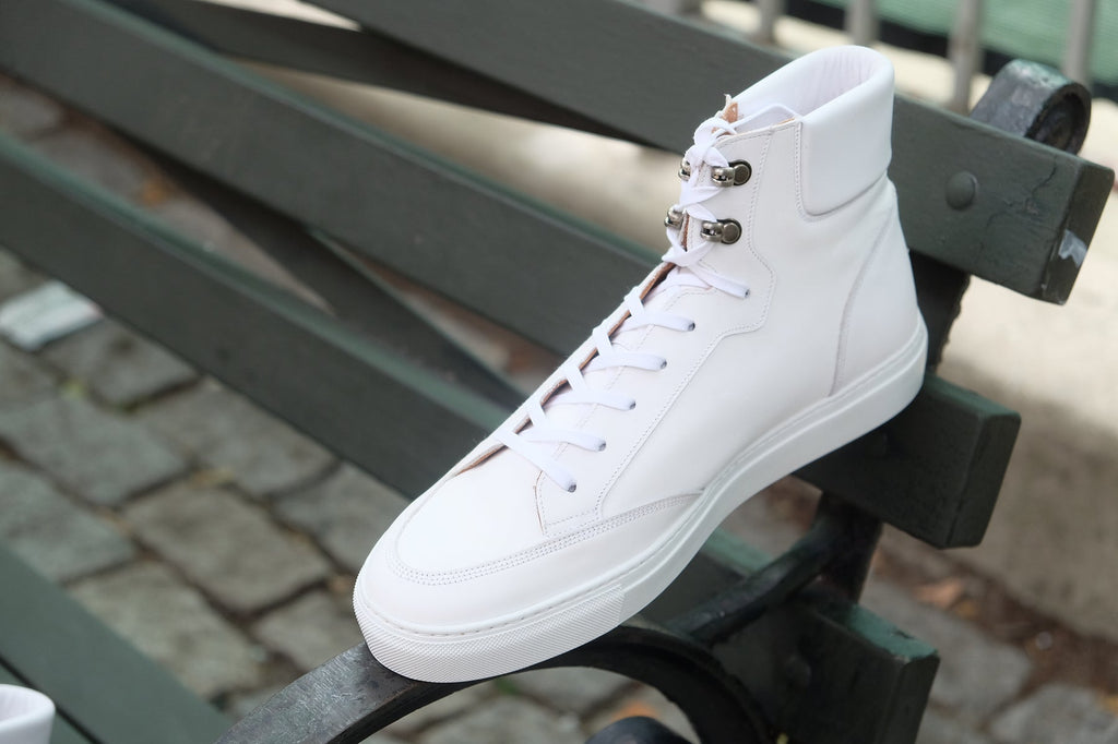 Height Increasing White Leather Foxton Lace Up High Top Sneakers