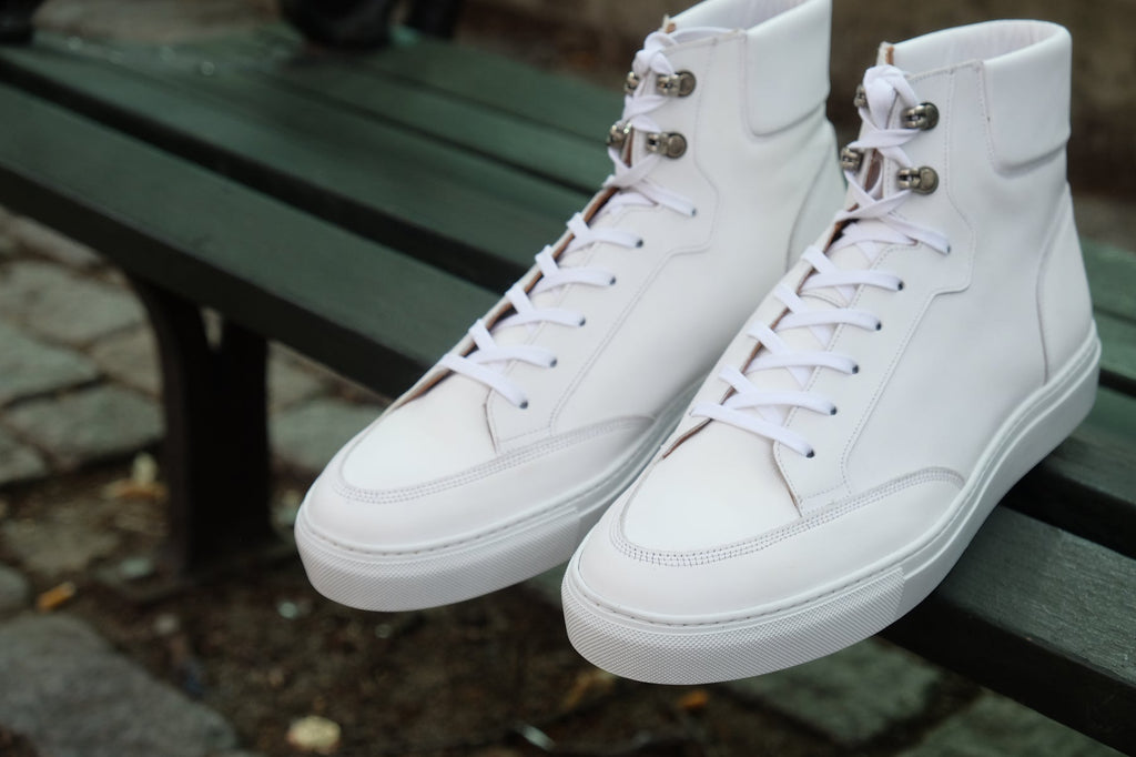 Height Increasing White Leather Foxton Lace Up High Top Sneakers