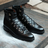 Black Leather Larett Chunky Hiking Combat Boots 