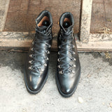 Black Leather Larett Chunky Hiking Combat Boots 