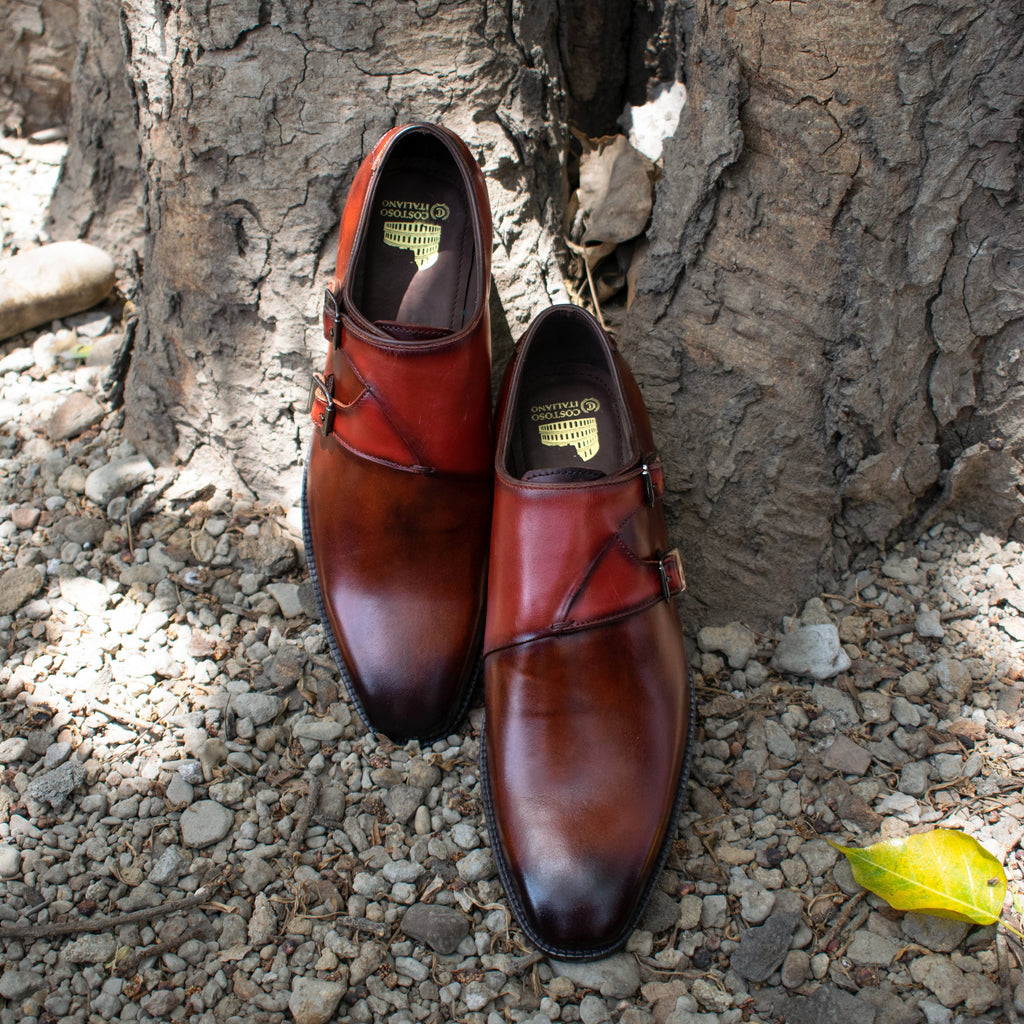 Height Increasing Brown Leather Hartlepool Monk Strap Shoes