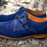Height Increasing Navy Blue Suede Cheshire Monk Strap Shoes