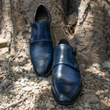 Height Increasing Navy Blue Leather Wansdyke Monk Strap Shoes