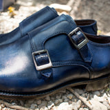Height Increasing Navy Blue Leather Wansdyke Monk Strap Shoes