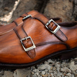Height Increasing Tan Leather Leminst Monk Strap Shoes