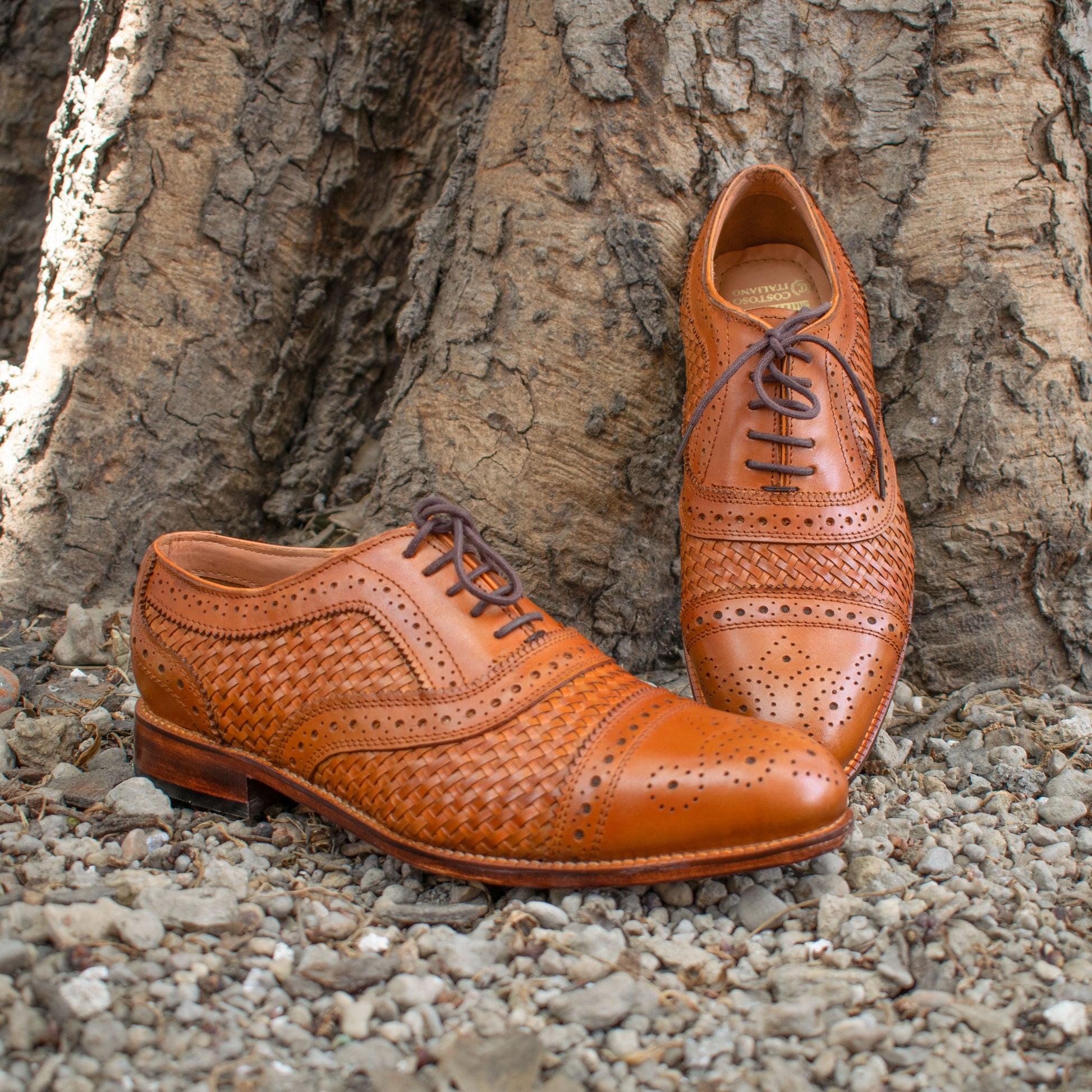 Height Increasing Tan Braided Leather Morice Brogue Oxfords