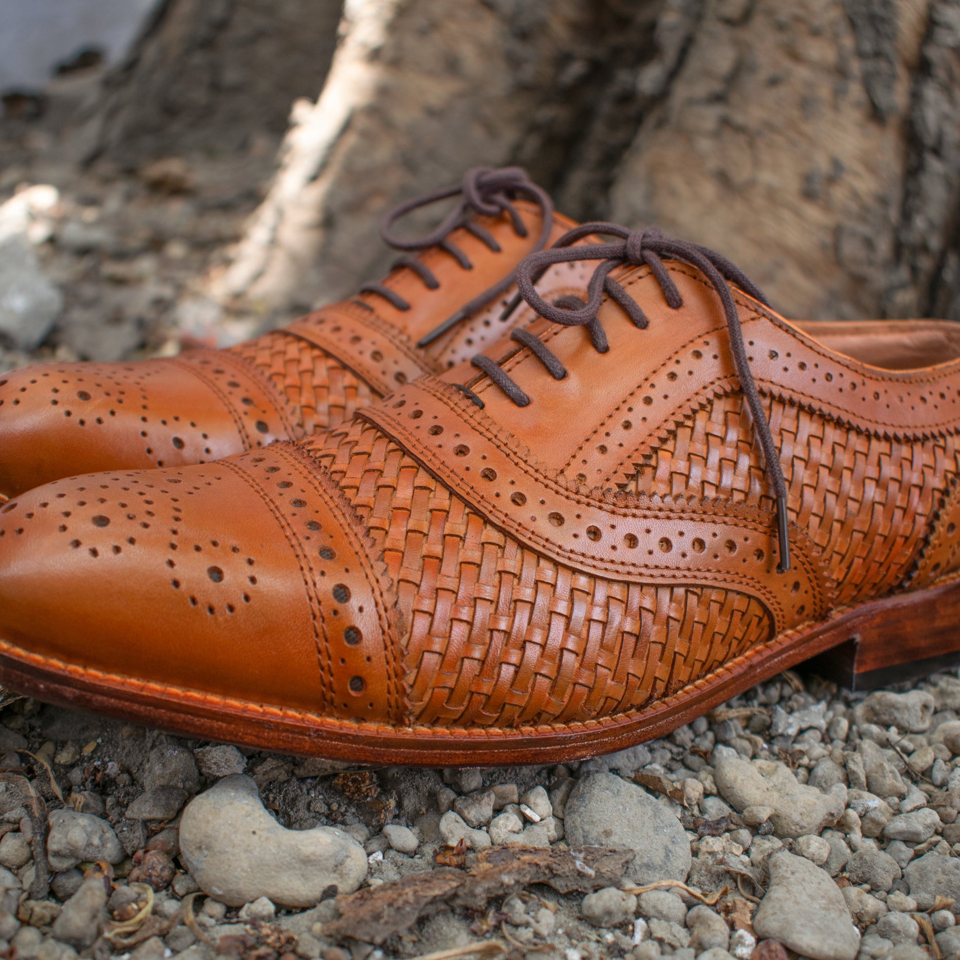 Height Increasing Tan Braided Leather Morice Brogue Oxfords