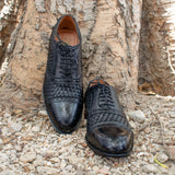Height Increasing Black Braided Leather Morice Brogue Oxfords