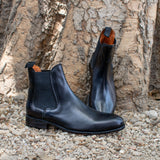 Height Increasing Black Leather Fenland Slip On Chelsea Boots