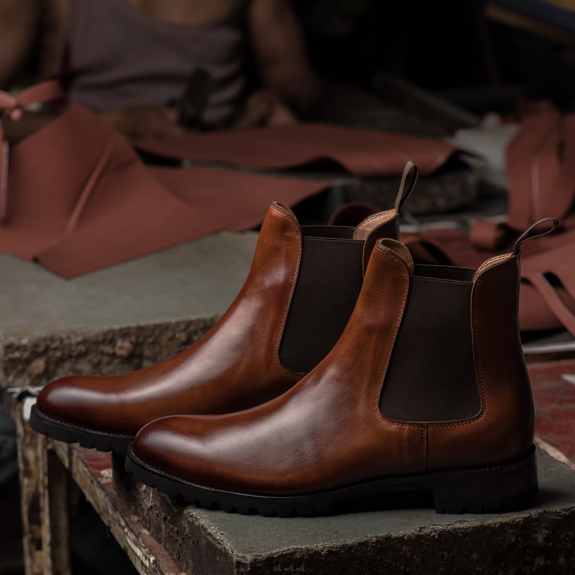 Tan Leather Fenland Slip On Chelsea Chunky Boots