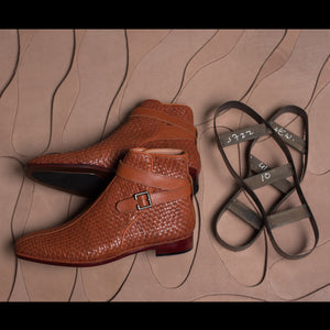 Tan Braided Leather Albon Slip On Jodhpur Boots