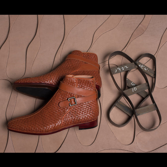 Height Increasing Tan Braided Leather Albon Slip On Jodhpur Boots