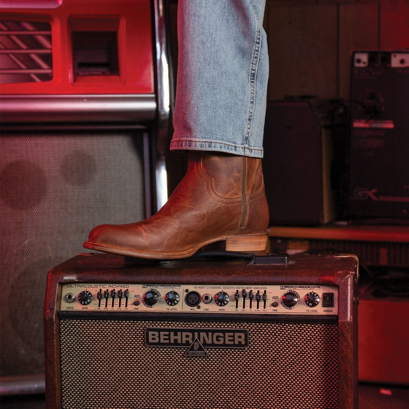 Height Increasing Tan Leather Barstow Slip On Zipper Western Cowboy Boots