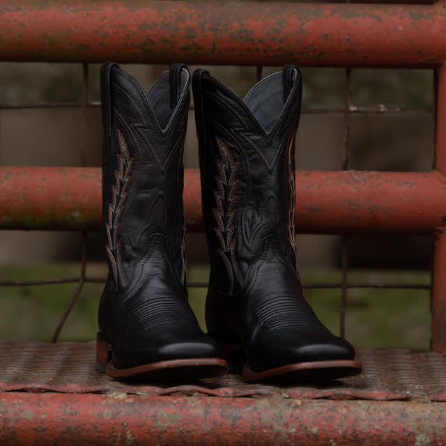 Black Leather Albany Slip On Western Cowboy Boots