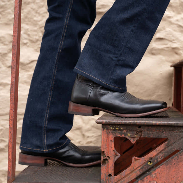 Black Leather Albany Slip On Zipper Western Cowboy Boots