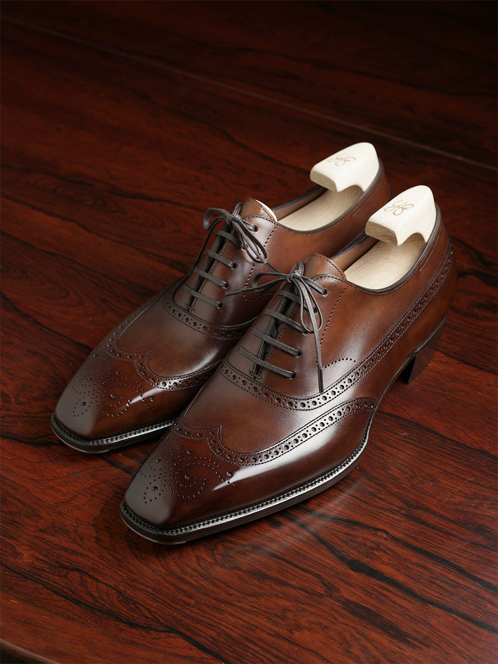 Dark Tan Leather Cedria Brogue Wingtip Oxfords 