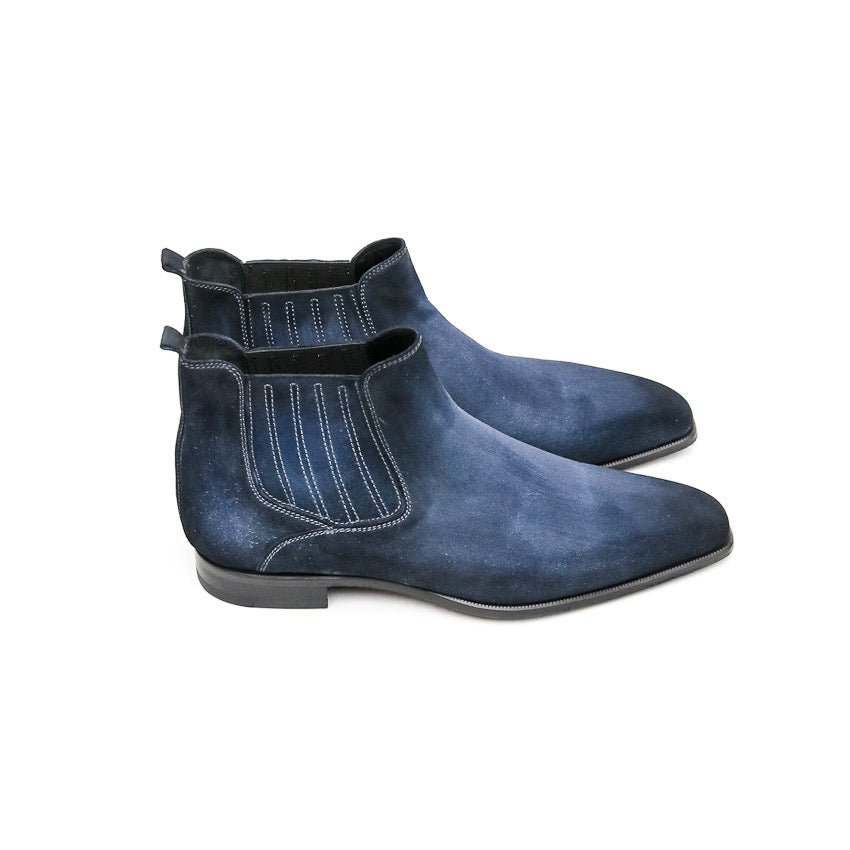 Goodyear Welted Cadaval Denim Blue Suede Chelsea Boot with Violin Leather Sole
