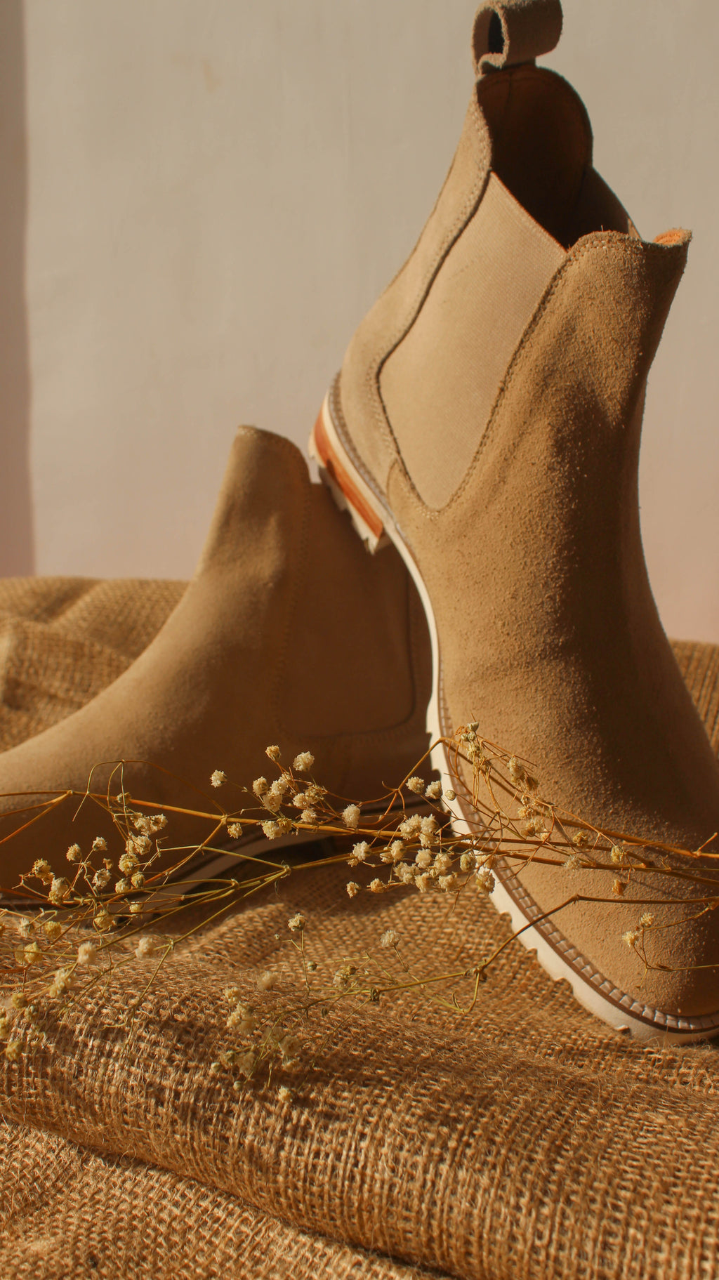 Beige Suede Leather Ferneto Chunky Chelsea Boots