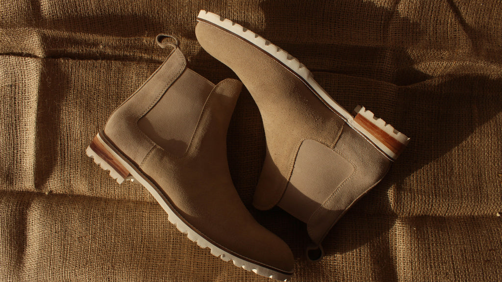Beige Suede Leather Ferneto Chunky Chelsea Boots