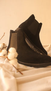 Black Suede Leather Ferneto Chunky Chelsea Boots