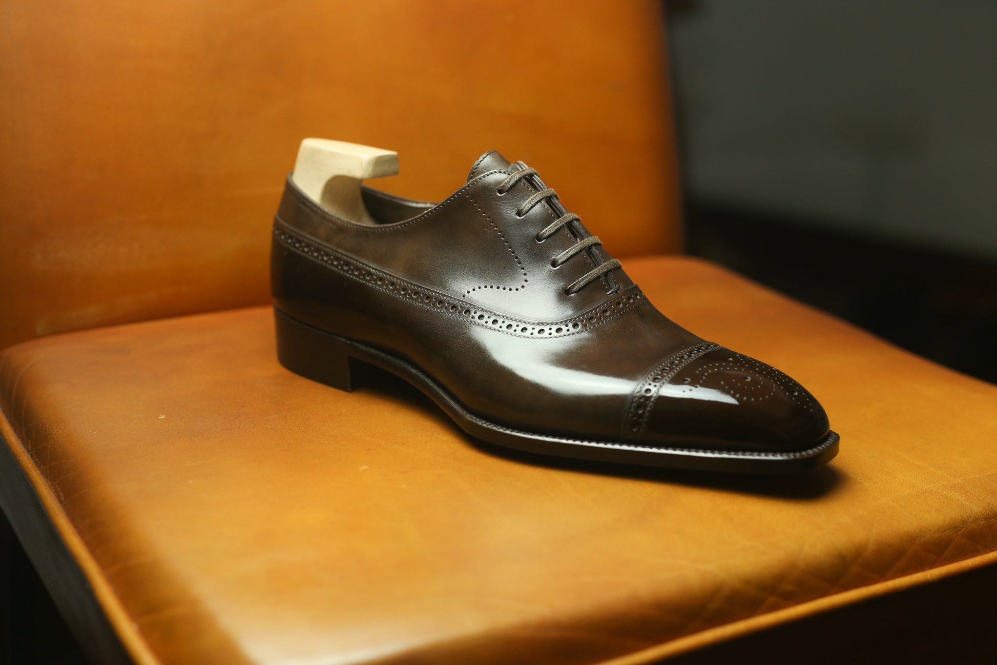 Brown Italian Leather Cedara Brogue Toe Cap Oxfords